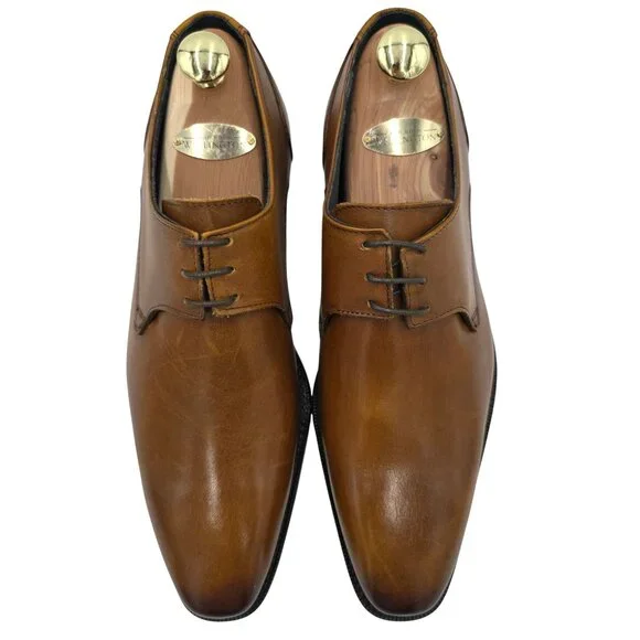 NEW Duca Italy Mens size 9 Burnished Brown Leather Plain-toe Derby Oxfords 42EU - Picture 11 of 14